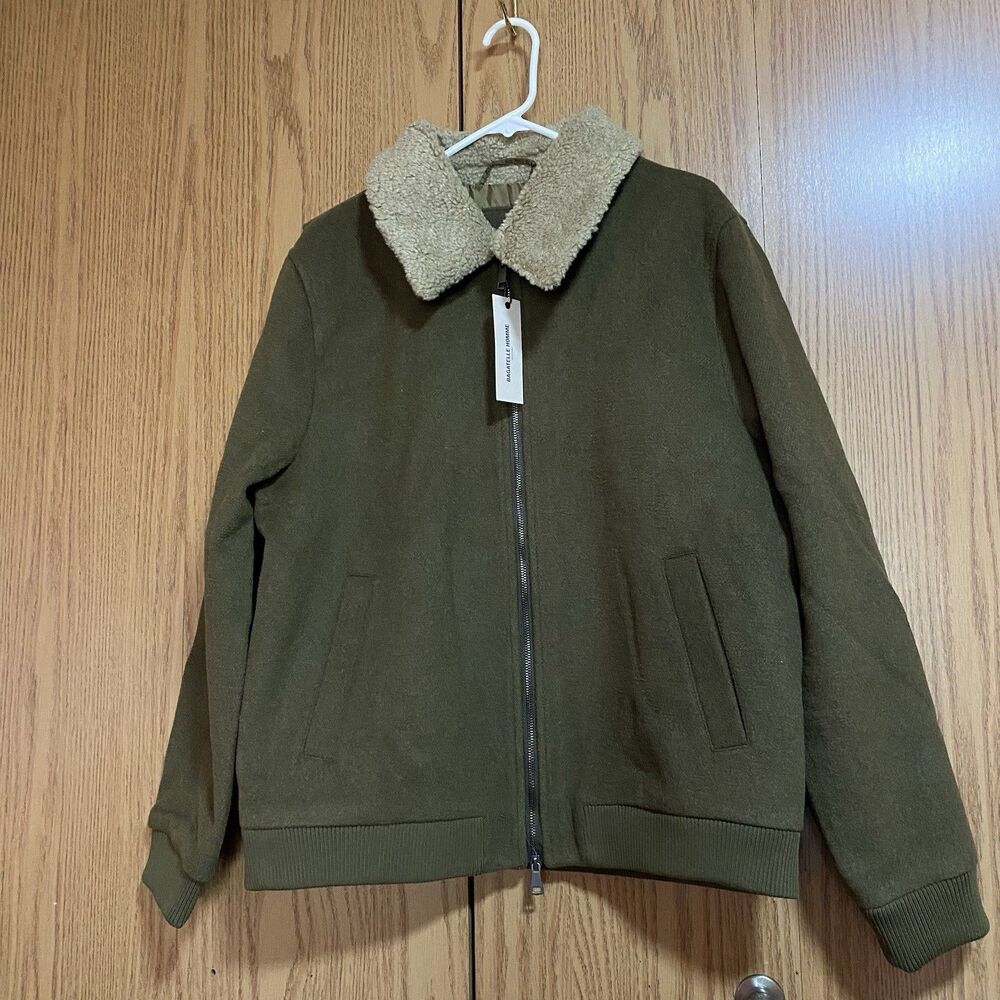 NWT Bagatelle Homme Men's Large Wool Blend Collared Bomber Jacket Olive Green